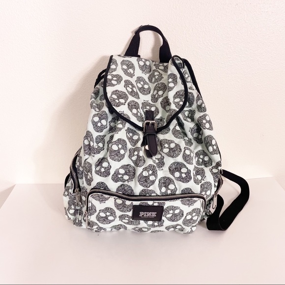 Victoria’s Secret Pink Mint Green with Black Skull Print Backpack